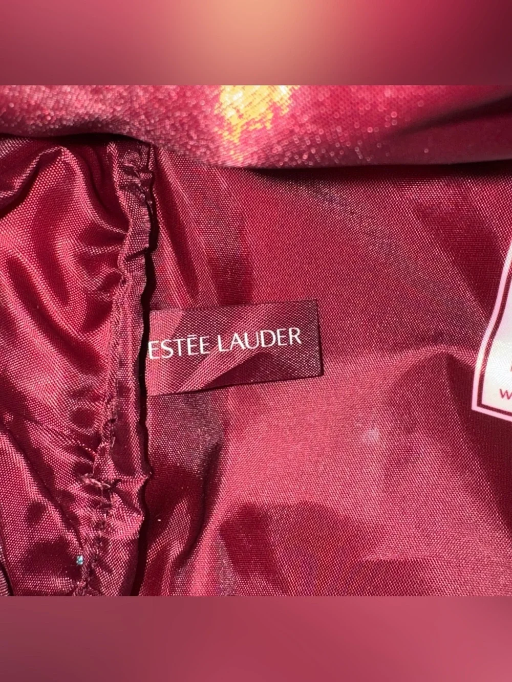 New Estée Lauder Recycled Floral Makeup Travel Bag Pouch‎ Teal Gold Chain Charm